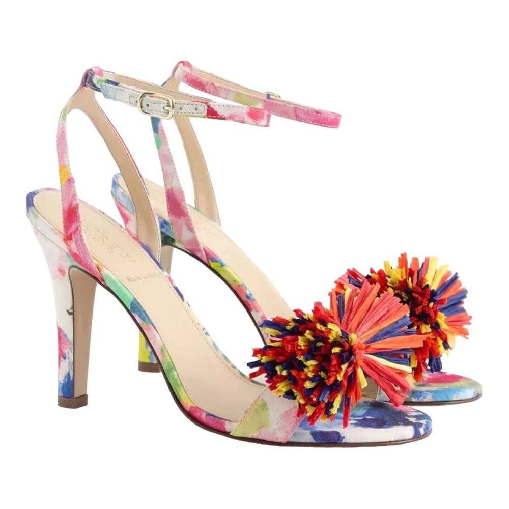 J. Crew Collection Raffia Rainbow Bow Strappy Sandal Stilleto Heel Size 8.5